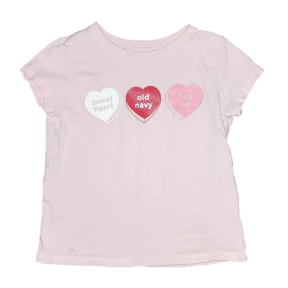 𝅺OLD NAVY Pink Short Sleeve Tee with Candy Hearts - Picture 1 of 4